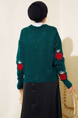 Çilek Desen Kısa Hırka Zümrüt - Thumbnail