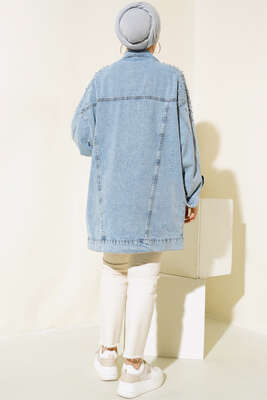 Omuzu Taşlı Kot Ceket Kot Mavisi - Thumbnail