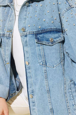 Omuzu Taşlı Kot Ceket Kot Mavisi - Thumbnail