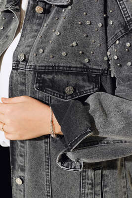 Omuzu Taşlı Kot Ceket Füme - Thumbnail