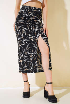 Ağaç Kabuğu Yırtmaçlı Etek Latte - Thumbnail