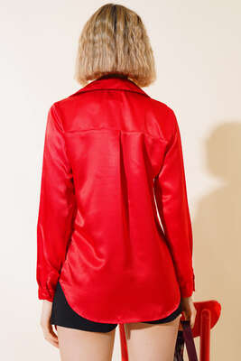 Saten Gömlek Kırmızı - Thumbnail