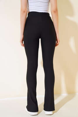 Paçası Yırtmaçlı Tayt Pantolon Siyah - Thumbnail