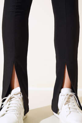 Paçası Yırtmaçlı Tayt Pantolon Siyah - Thumbnail