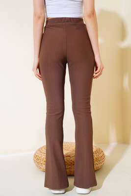 Paçası Yırtmaçlı Tayt Pantolon Kahve - Thumbnail