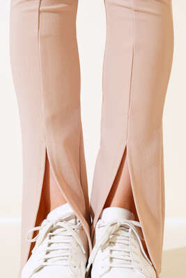 Paçası Yırtmaçlı Tayt Pantolon Camel - Thumbnail