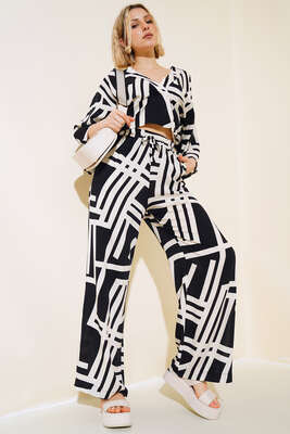 Pazarium - Çizgi Desenli İkili Takım Siyah