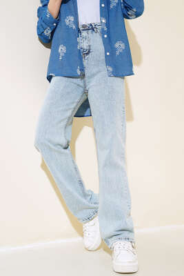 Uzun Salaş Kot Pantolon Açık Kar - Thumbnail