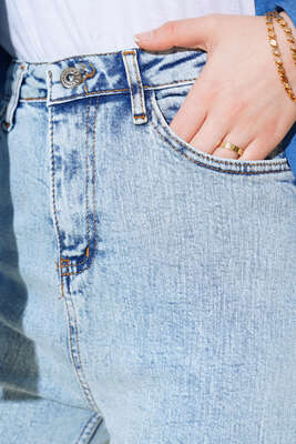 Uzun Salaş Kot Pantolon Açık Kar - Thumbnail