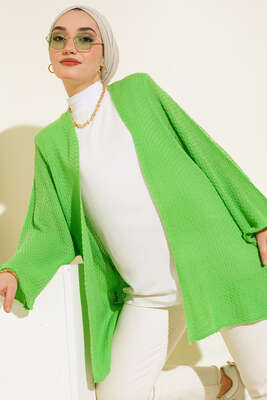 Pirinç Örgü Yarasa Kol Hırka Yeşil - Thumbnail