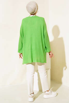 Pirinç Örgü Yarasa Kol Hırka Yeşil - Thumbnail