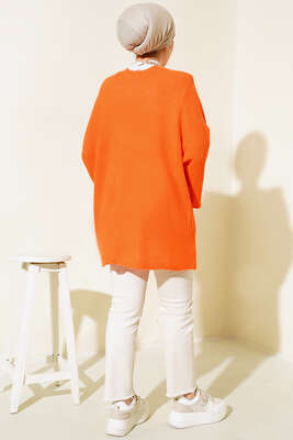 Pirinç Örgü Yarasa Kol Hırka Oranj - Thumbnail