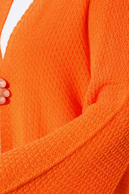 Pirinç Örgü Yarasa Kol Hırka Oranj - Thumbnail