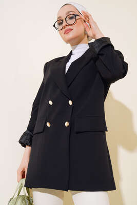 Dört Düğmeli Ceket Siyah - Thumbnail