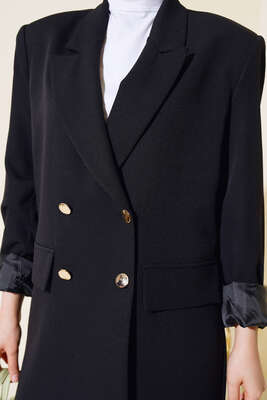 Dört Düğmeli Ceket Siyah - Thumbnail