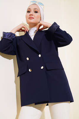 Dört Düğmeli Ceket Lacivert - Thumbnail