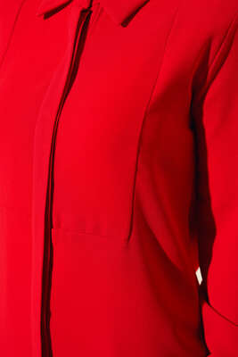 Gizli Düğmeli Uzun Gömlek Kırmızı - Thumbnail