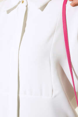 Gizli Düğmeli Uzun Gömlek Beyaz - Thumbnail