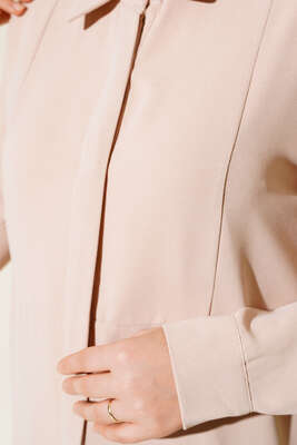 Gizli Düğmeli Uzun Gömlek Bej - Thumbnail