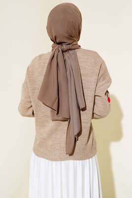 Kiraz Desen Düğmeli Kısa Hırka Latte - Thumbnail