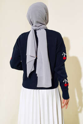 Kiraz Desen Düğmeli Kısa Hırka Lacivert - Thumbnail