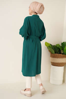 Kolları Bağcıklı Ayrobin Hırka Zümrüt - Thumbnail