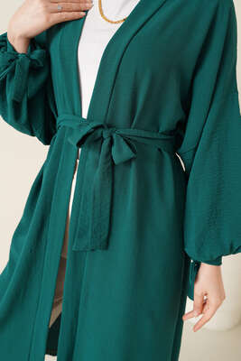 Kolları Bağcıklı Ayrobin Hırka Zümrüt - Thumbnail