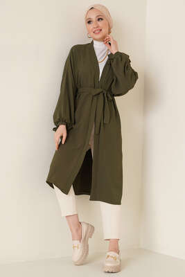 Kolları Bağcıklı Ayrobin Hırka Haki - Thumbnail