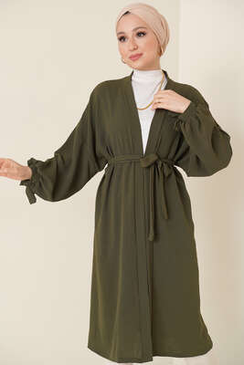 Kolları Bağcıklı Ayrobin Hırka Haki - Thumbnail