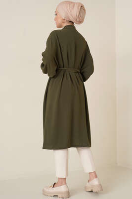 Kolları Bağcıklı Ayrobin Hırka Haki - Thumbnail