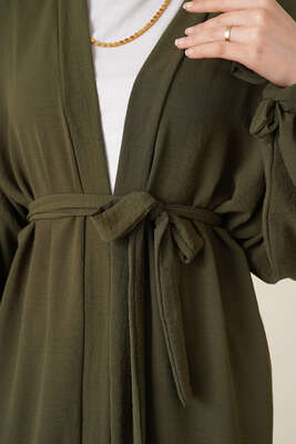 Kolları Bağcıklı Ayrobin Hırka Haki - Thumbnail