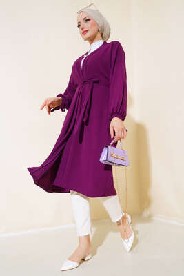 Kolları Bağcıklı Ayrobin Hırka Mor - Thumbnail