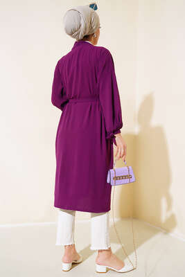 Kolları Bağcıklı Ayrobin Hırka Mor - Thumbnail