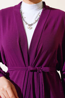 Kolları Bağcıklı Ayrobin Hırka Mor - Thumbnail