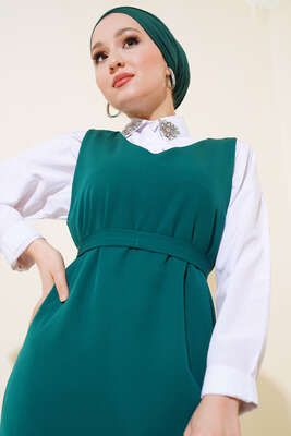 Katlı Jile Elbise Zümrüt - Thumbnail