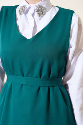 Katlı Jile Elbise Zümrüt - Thumbnail