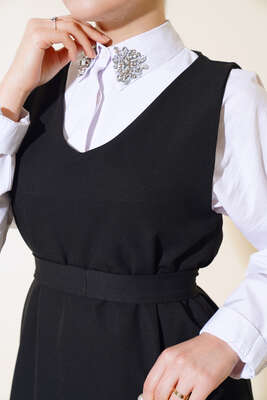 Katlı Jile Elbise Siyah - Thumbnail