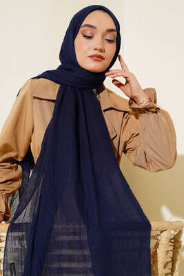 Organik Bambu Kraş Şal Lacivert -15 - Thumbnail