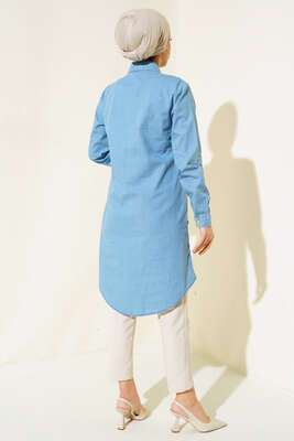 Yan Düğmeli Kot Mavisi Tunik - Thumbnail