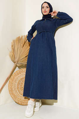 Yarım Fermuarlı Tünelli Kot Elbise Kot - Thumbnail