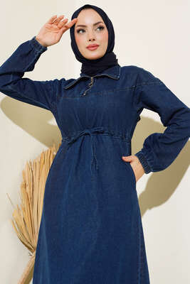 Yarım Fermuarlı Tünelli Kot Elbise Kot - Thumbnail