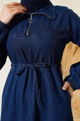 Yarım Fermuarlı Tünelli Kot Elbise Kot - Thumbnail