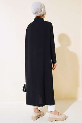 Düğmeli Uzun Salaş Hırka Siyah - Thumbnail