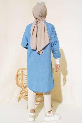 Yaka Ribanalı Kot Tunik Kot Mavisi - Thumbnail