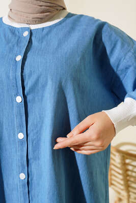 Yaka Ribanalı Kot Tunik Kot Mavisi - Thumbnail