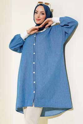 Yaka Ribanalı Kot Tunik Kot - Thumbnail