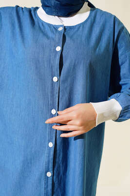 Yaka Ribanalı Kot Tunik Kot - Thumbnail