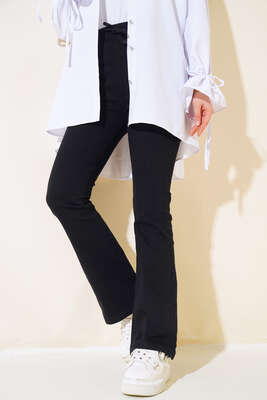 Pazarium - İspanyol Paça Kot Pantolon Siyah