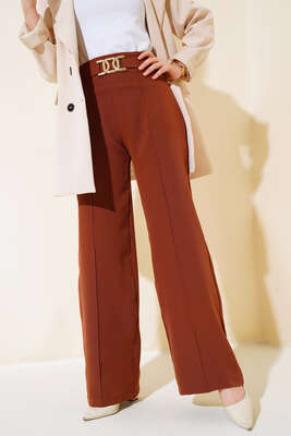 Pazarium - Kemerli Çımalı Salaş Pantolon Kahve