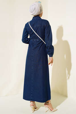 Fermuarlı Gömlek Yaka Kot Elbise Kot - Thumbnail